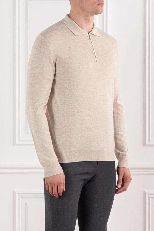 Cesare di Napoli шерстяное поло в бежевом оттенке с молнией и длинными рукавами 190412 - фото 3