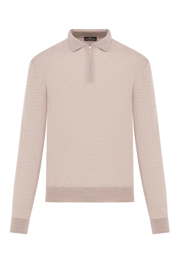 Мужское шерстяное поло светлого оттенка с застежкой молнией - фото 1