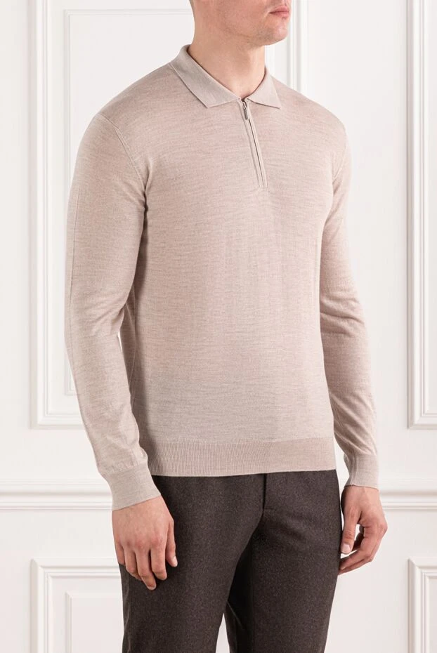 Cesare di Napoli мужское шерстяное поло светлого оттенка с застежкой молнией 190413 - фото 3