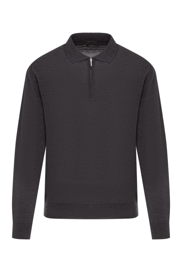 Dark grey wool polo shirt with long sleeves and zip - photo 1