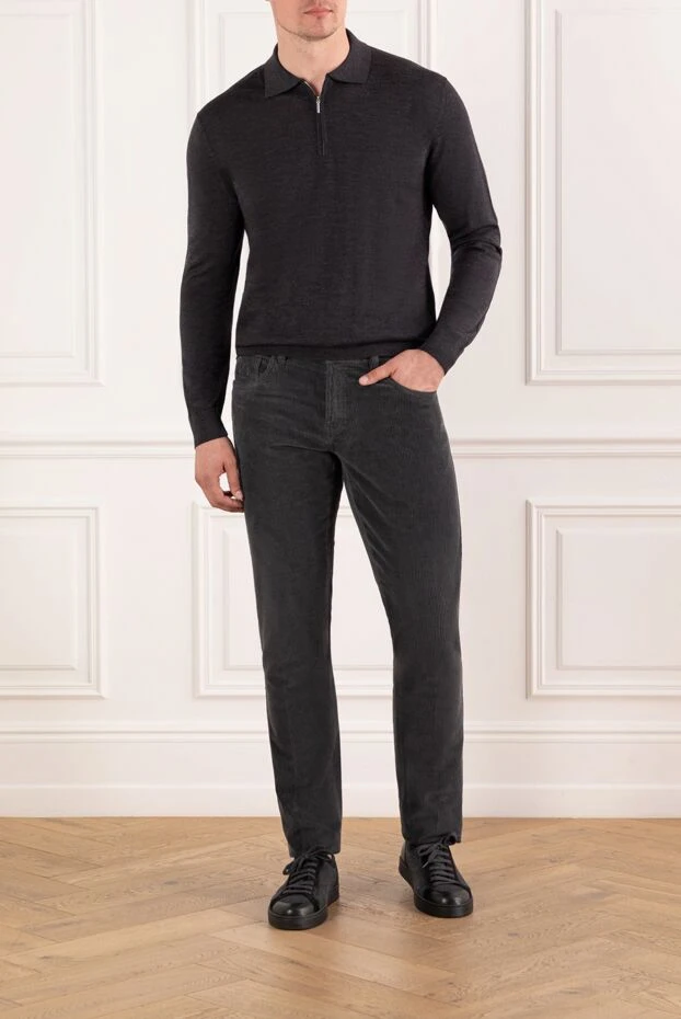 Cesare di Napoli поло из шерсти тёмно-серое с длинными рукавами и молнией 190416 - фото 2