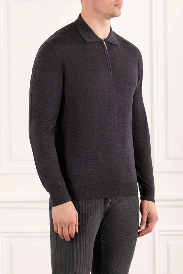 Cesare di Napoli поло из шерсти тёмно-серое с длинными рукавами и молнией 190416 - фото 3