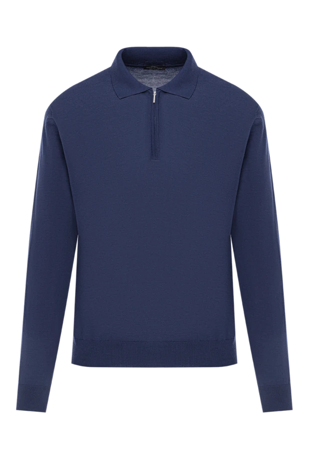 Ұзын жеңі және сыдырмасы бар көк жүннен жасалған поло жейде - фото 1