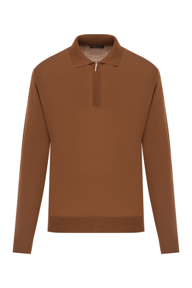 Polo shirt wool brown-red with long sleeves and zip fastening - photo 1