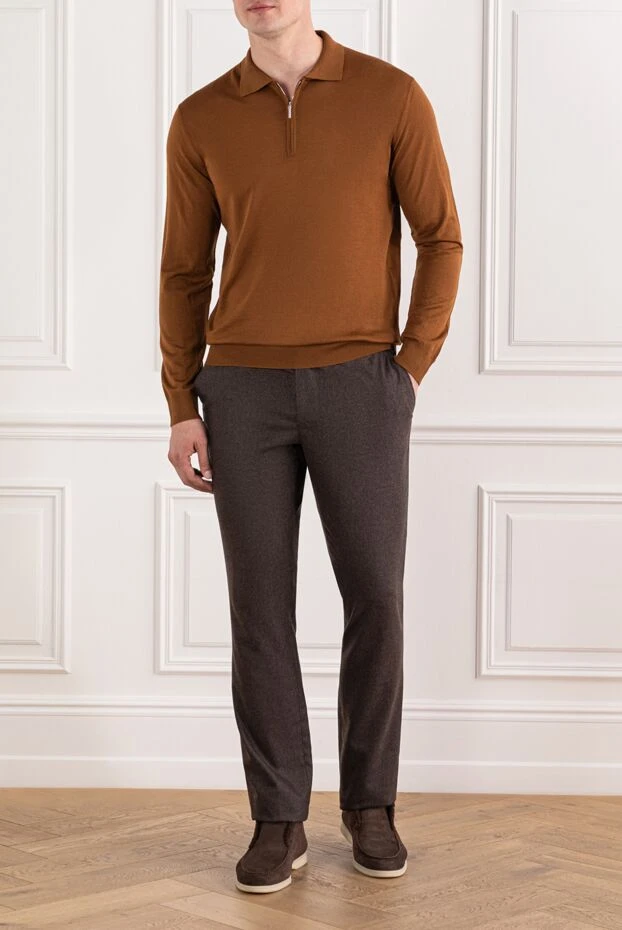 Cesare di Napoli поло шерстяное коричнево-рыжее с длинными рукавами и застёжкой молнией 190419 - фото 2
