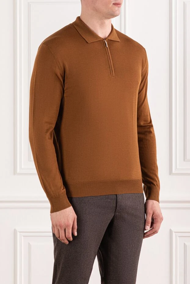 Cesare di Napoli поло шерстяное коричнево-рыжее с длинными рукавами и застёжкой молнией 190419 - фото 3