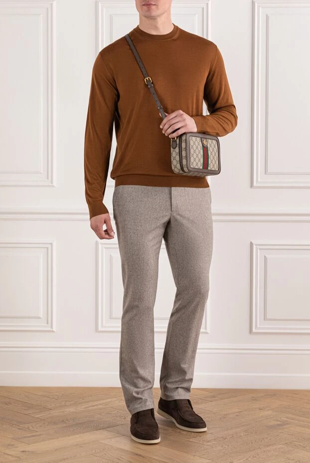 Джемпер мужской из натуральной шерсти терракотовый - фото 2