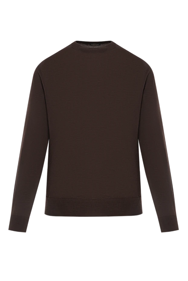 Мужской джемпер из натуральной шерсти тёмно-коричневый - фото 1