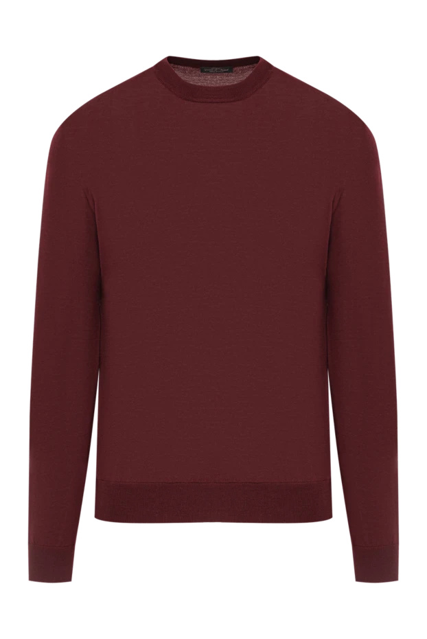 Men's wool jumper burgundy with a round neck - photo 1