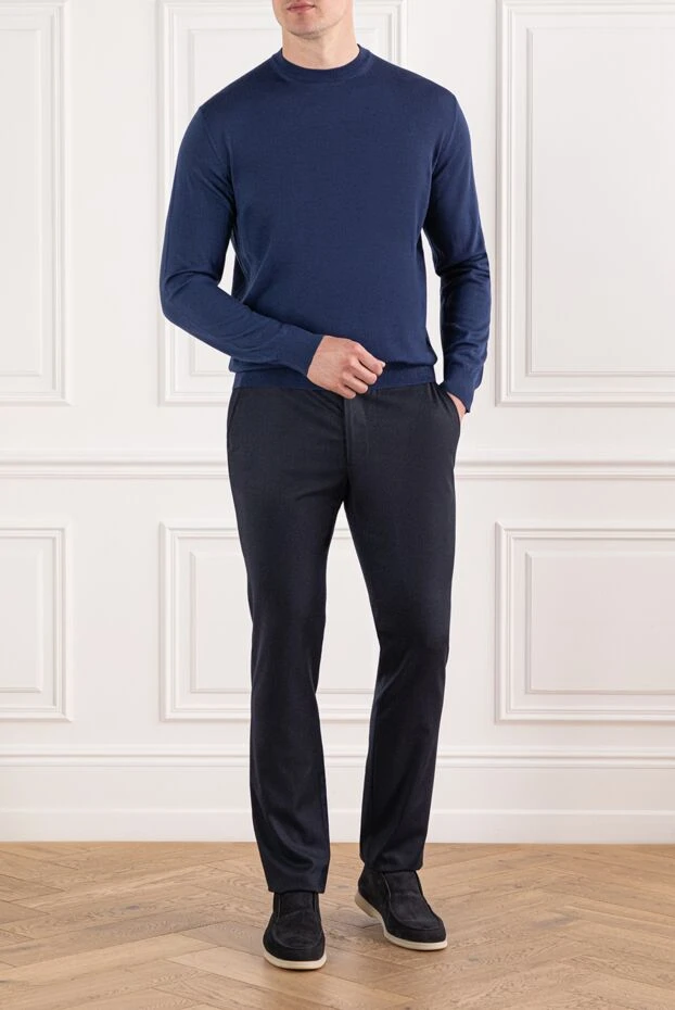Men's wool jumper blue with a round neck - photo 2
