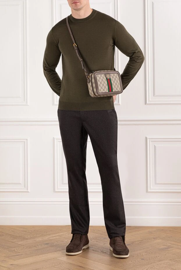 Cesare di Napoli шерстяной джемпер с круглым вырезом в оливковом цвете 190434 - фото 2