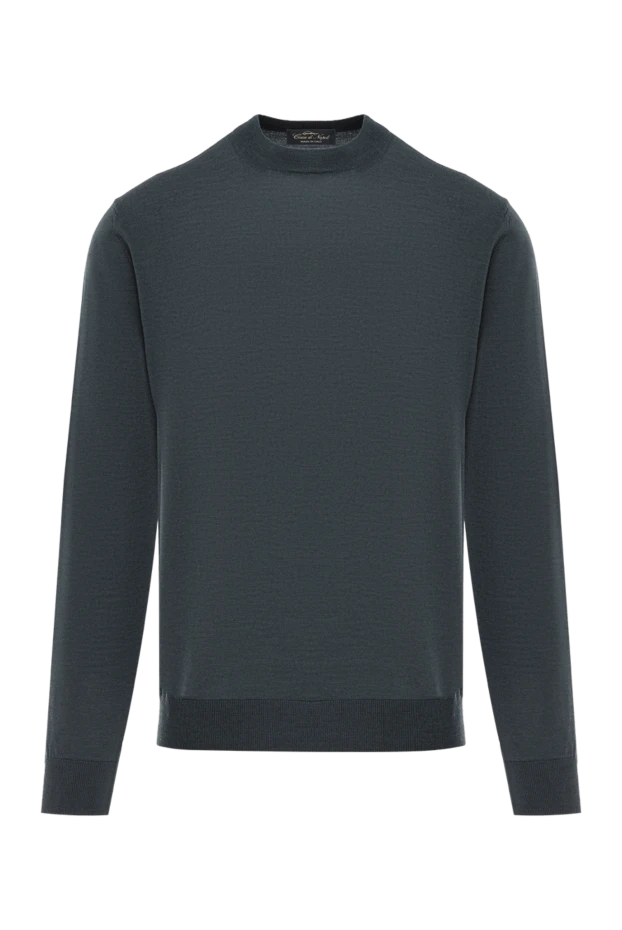 Мужской пуловер из шерсти с мягкой текстурой в приглушенном зелёном цвете - фото 1