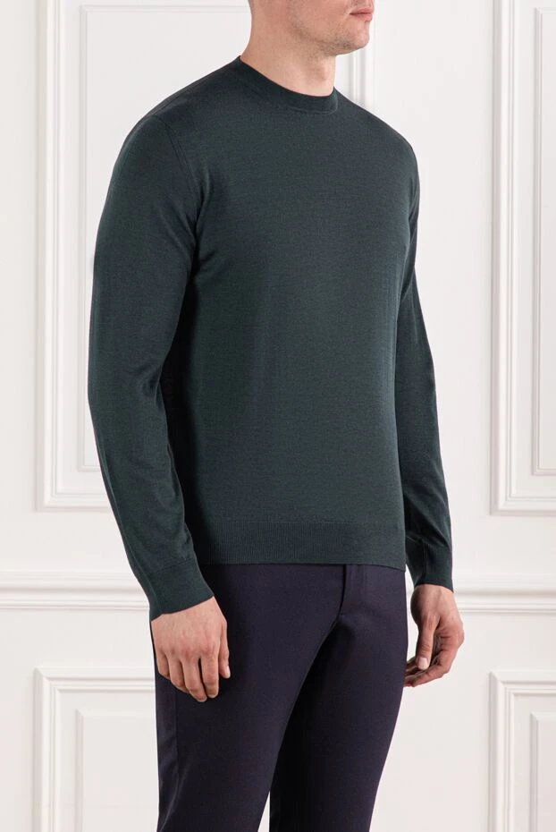Cesare di Napoli жасыл түсті жұмсақ текстуралы жүннен жасалған ерлер пуловері 190436 - фото 3