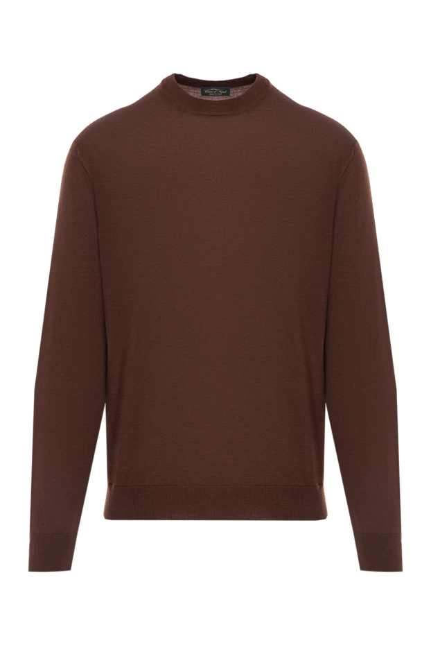 Basic cut men's wool jumper in rich brown color - photo 1