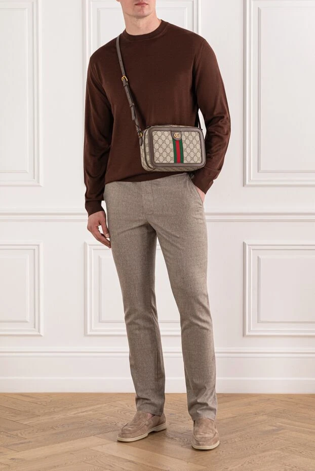 Cesare di Napoli шерстяной джемпер мужской базового кроя в насыщенном коричневом цвете 190437 - фото 2