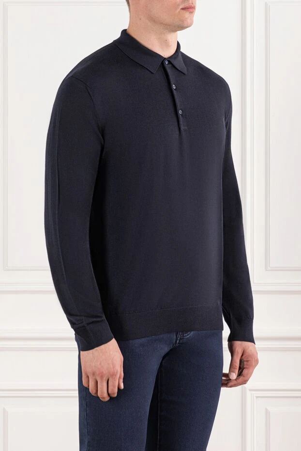Cesare di Napoli поло из тонкой шерсти тёмно-синее с длинными рукавами и пуговицами 190438 - фото 3