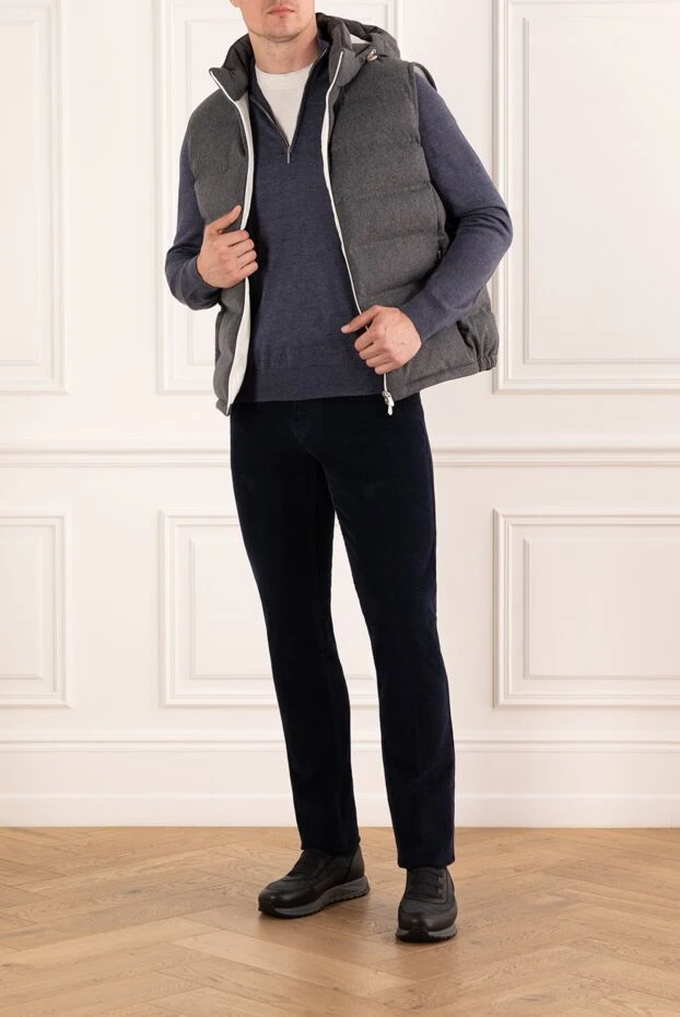 Cesare di Napoli шерстяной джемпер тройер мужской тёмно-синий с застёжкой молнией 190439 - фото 2