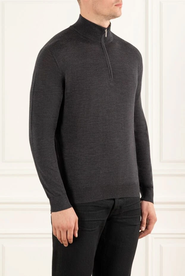 Cesare di Napoli тік жағасы бар және сыдырмалы ерлер жүннен жасалған тройер, қара сұр
 190440 - фото 3