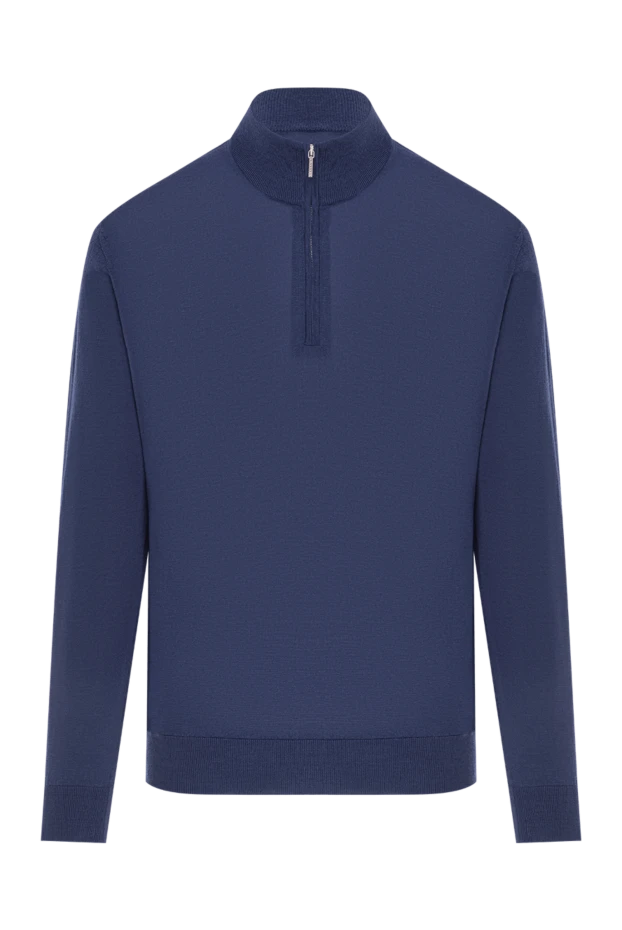 Men's Navy Blue Wool Troyer with Stand-Up Collar - photo 1