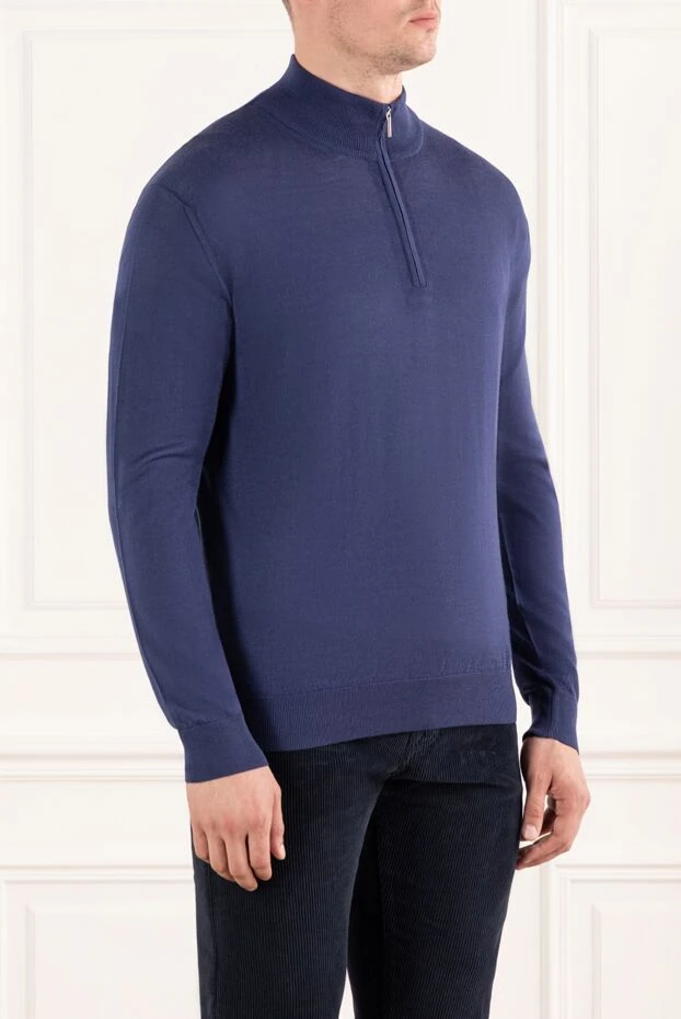 Cesare di Napoli тік жағасы бар ерлер көгілдір жүннен жасалған тройер 190442 - фото 3