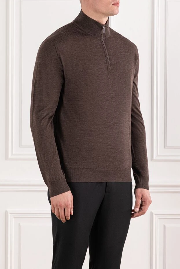 Cesare di Napoli алдыңғы сыдырмасы бар ерлерге арналған жылы қоңыр жүн тройер
 190443 - фото 3