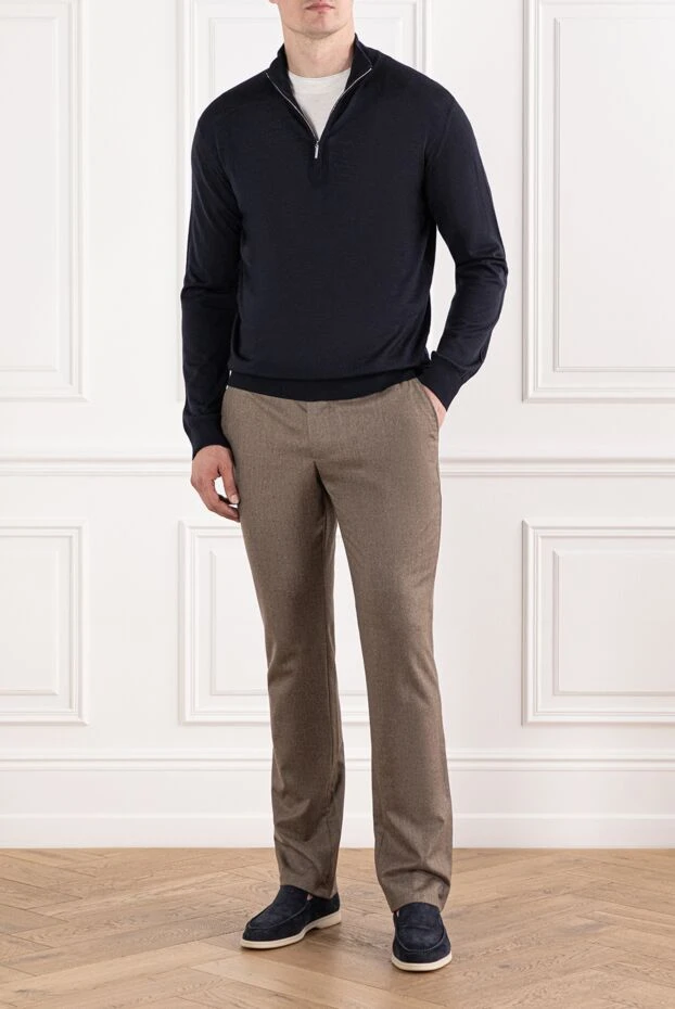 Шерстяной тройер мужской navy с воротником-стойкой
 - фото 2