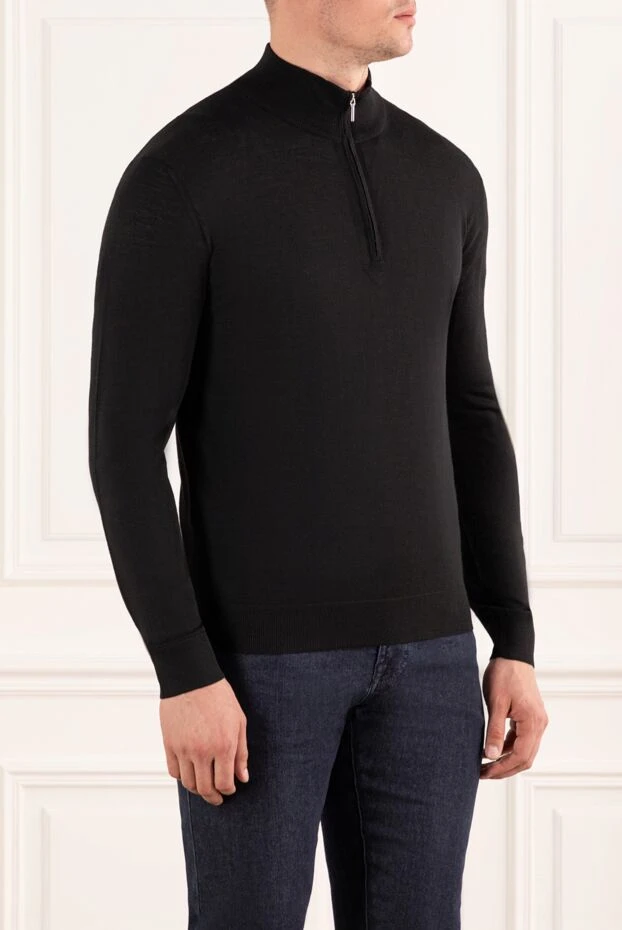 Cesare di Napoli тройер ерлер жүнінен тігілген жағасы және сыдырмасы бар қара
 190446 - фото 3