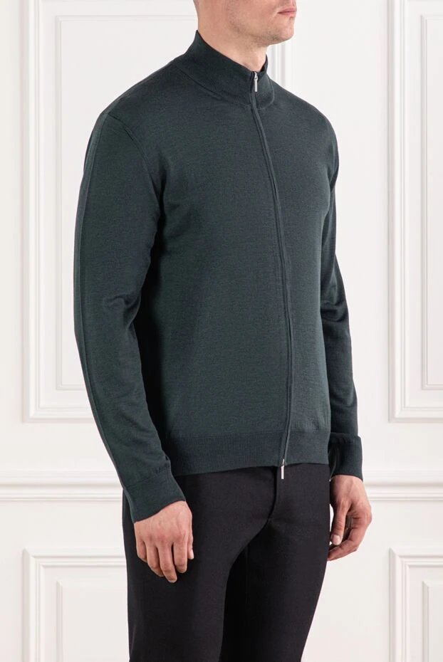 Cesare di Napoli лаконикалық стильде сыдырмасы бар жасыл жүн кардиган
 190448 - фото 3