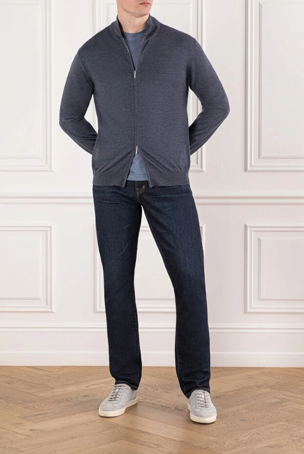 Cesare di Napoli қоңыр көк-сұр түсті жүннен жасалған сыдырмалы кардиган
 190449 - фото 2