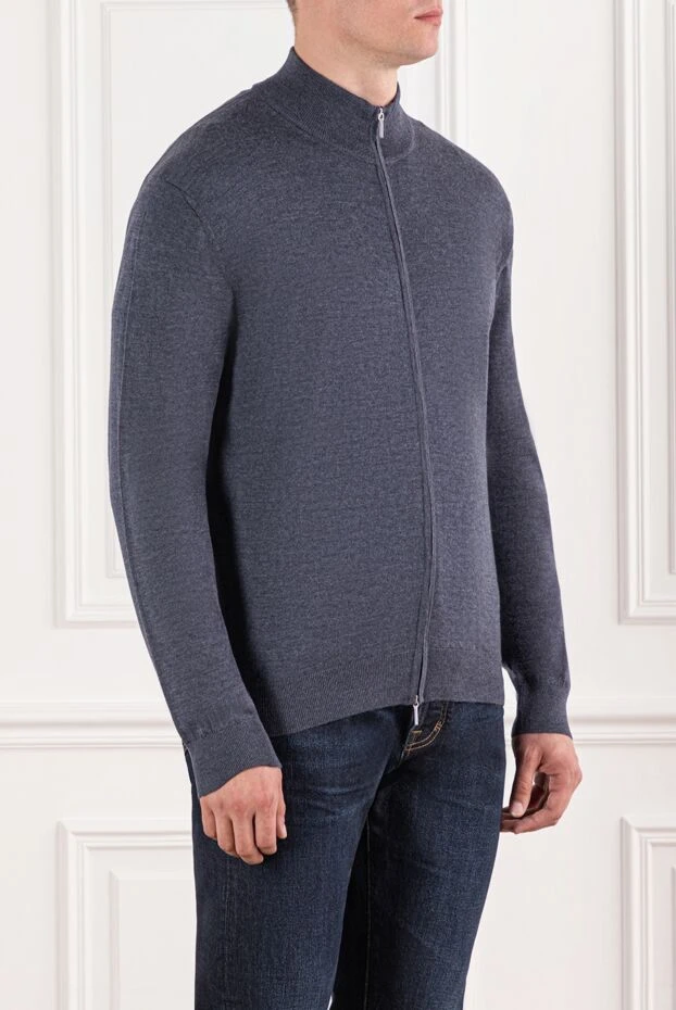 Cesare di Napoli қоңыр көк-сұр түсті жүннен жасалған сыдырмалы кардиган
 190449 - фото 3