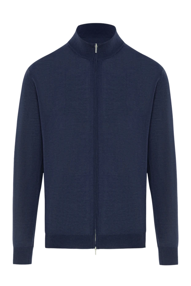 Wool cardigan in rich navy blue with zip fastening - photo 1
