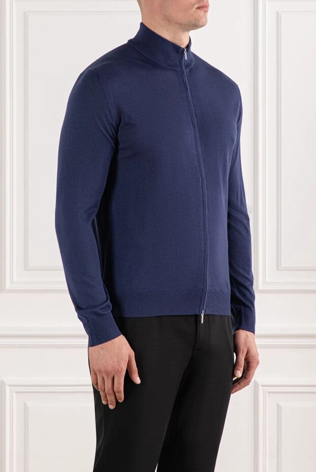 Cesare di Napoli қошқыл көк түсті, сыдырмамен бекітілген жүн кардиган 190450 - фото 3