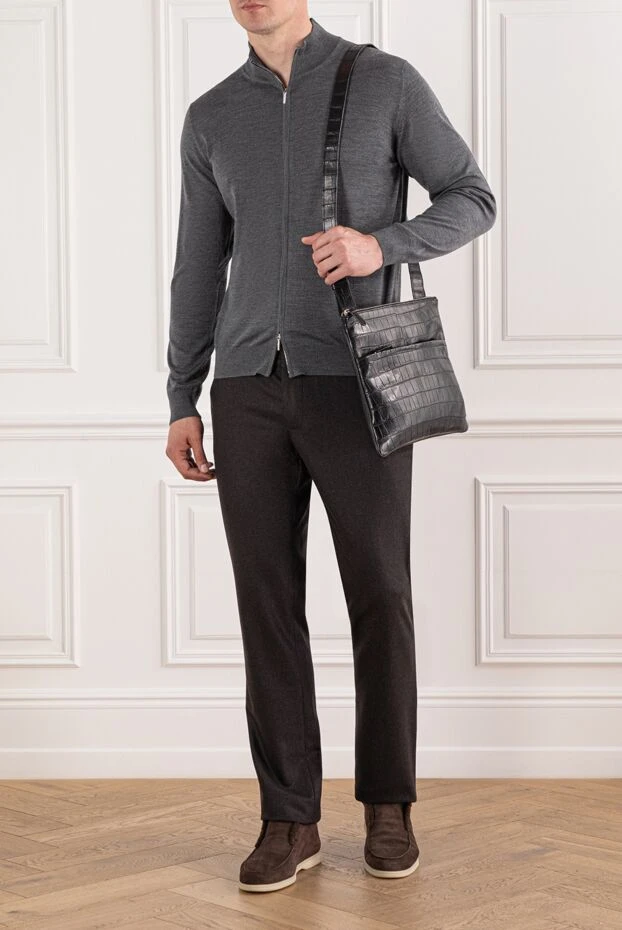 Cesare di Napoli жіңішке жүннен жасалған сыдырмалы сұр кардиган
 190452 - фото 2