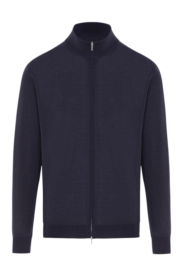 Кардиган тонкая шерсть в цвете тёмный индиго с молнией - фото 1