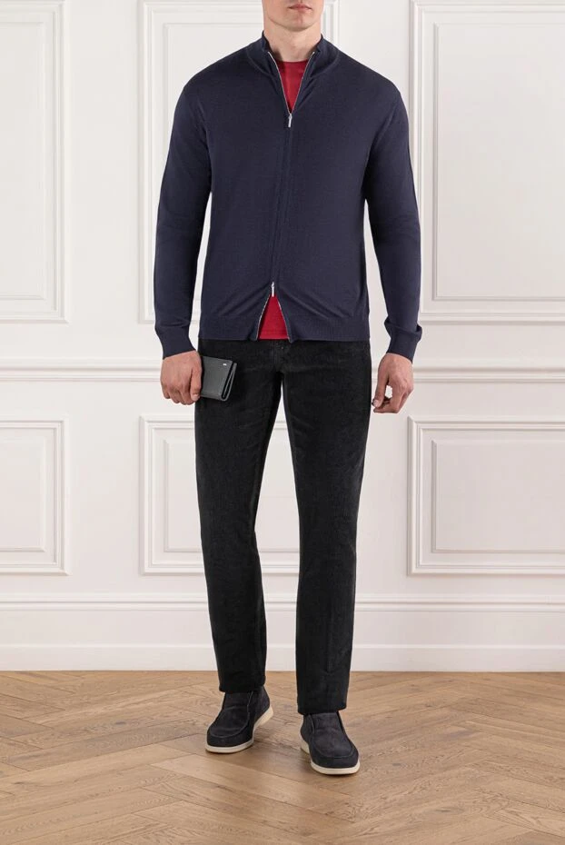 Кардиган тонкая шерсть в цвете тёмный индиго с молнией - фото 2