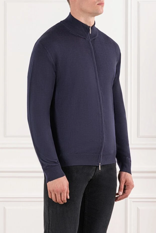 Cesare di Napoli қараңғы индиго түсті жіңішке жүннен сыдырмасы бар кардиган 190453 - фото 3