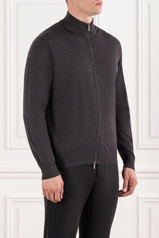 Cesare di Napoli сыдырмалы биязы жүннен жасалған сұр түсті кардиган 190454 - фото 3