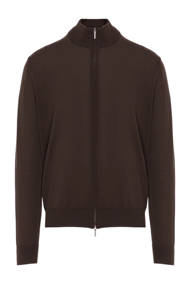 Мужской кардиган из мягкой шерсти на молнии шоколадного оттенка - фото 1