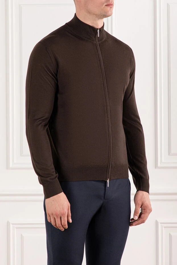 Cesare di Napoli шоколадты сыдырмасы бар жұмсақ жүн ерлер кардиганы 190455 - фото 3