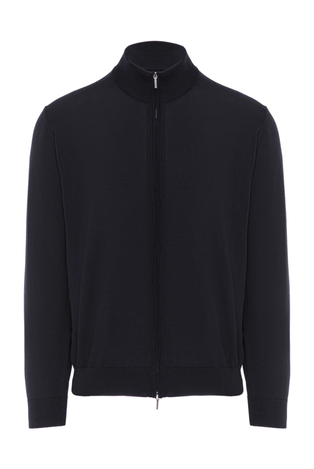 Кардиган шерстяной темно синего цвета с воротником стойкой - фото 1