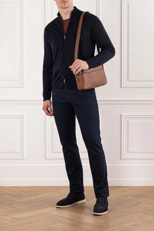 Cesare di Napoli жағасы бар қою көк жүннен жасалған кардиган 190456 - фото 2