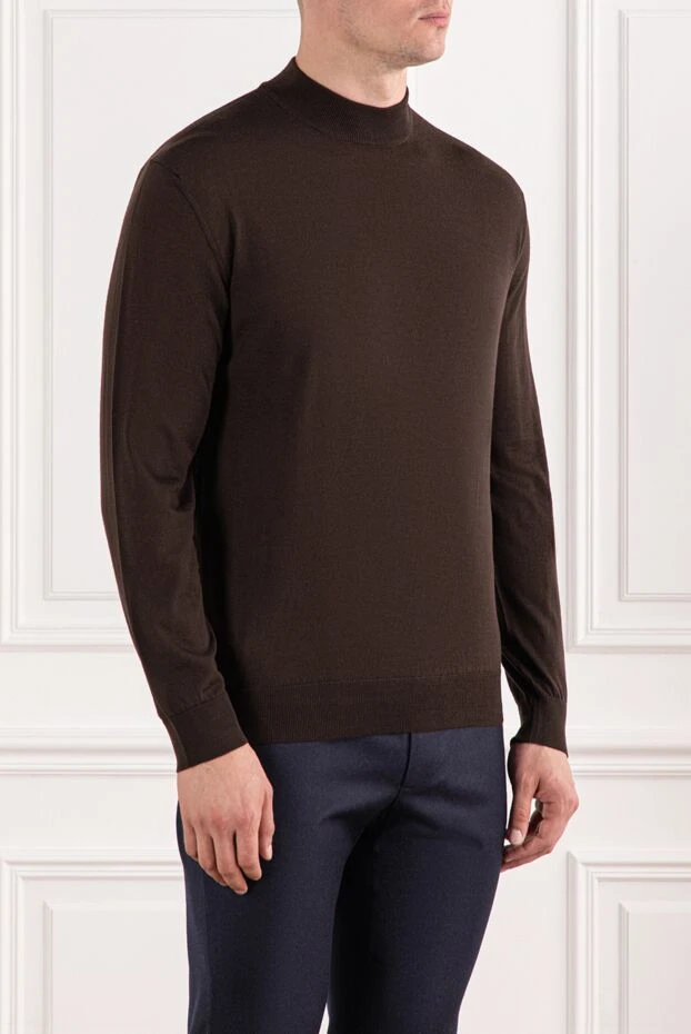 Cesare di Napoli deep brown wool jumper with stand-up collar 190457 - photo 2