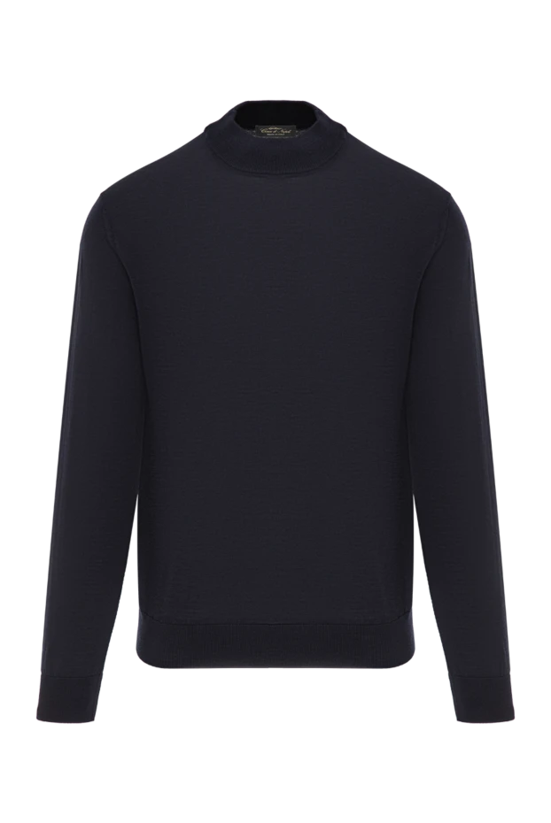 Тонкий джемпер из шерсти в синем цвете с воротом стойкой - фото 1