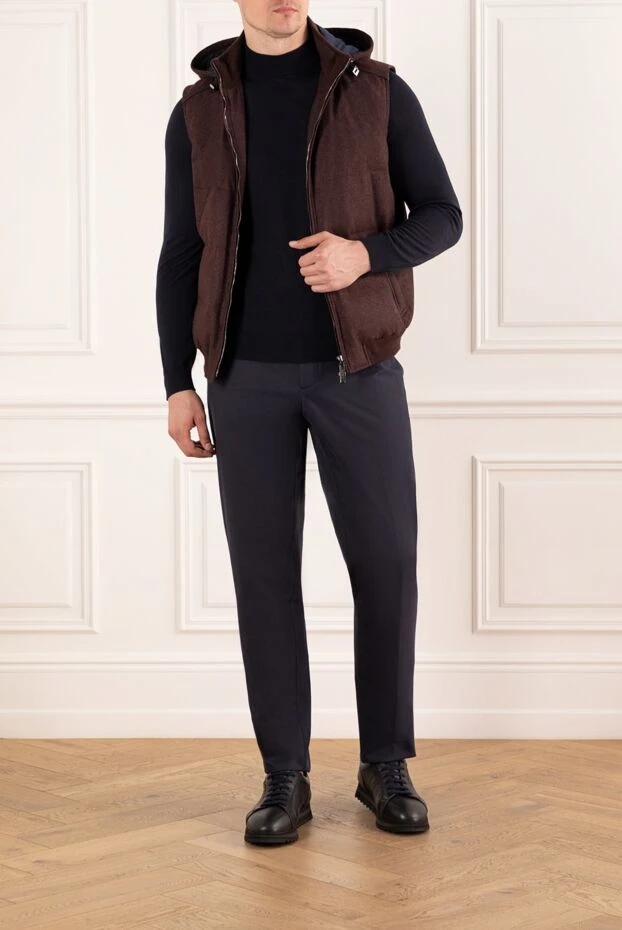 Cesare di Napoli тонкий джемпер из шерсти в синем цвете с воротом стойкой 190458 - фото 2