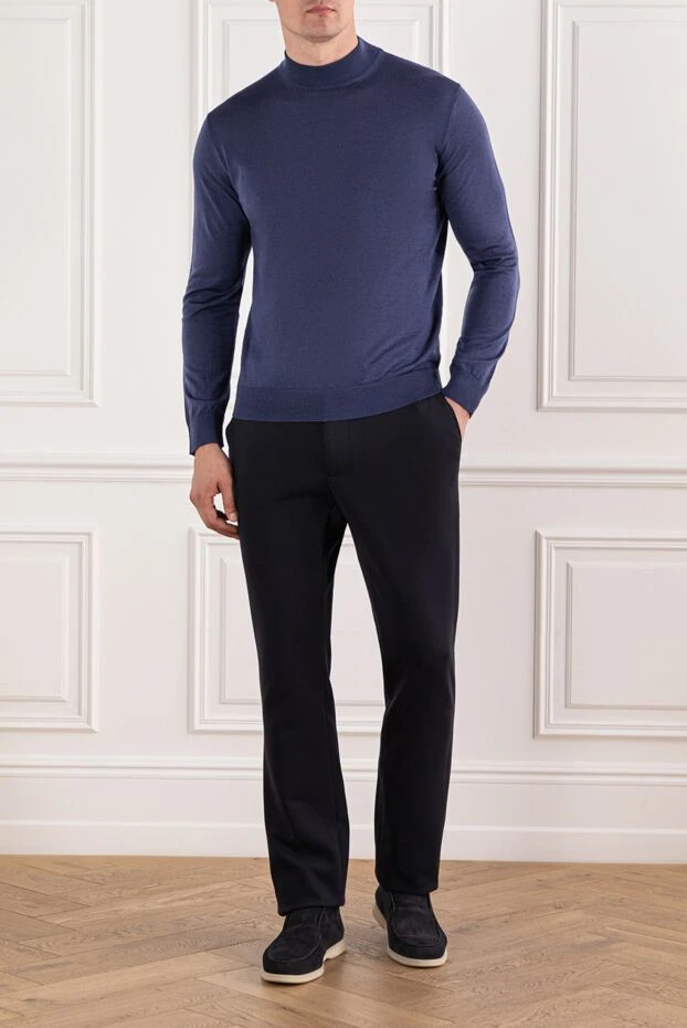 Cesare di Napoli dark blue wool jumper with a stand-up collar 190461 - photo 2