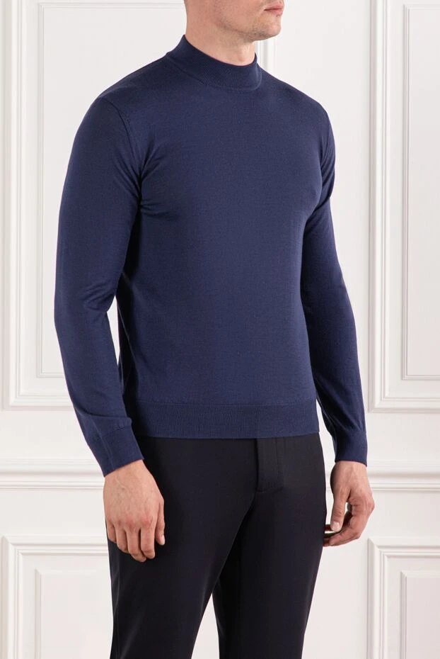 Cesare di Napoli dark blue wool jumper with a stand-up collar 190461 - photo 3