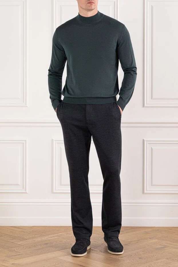 Cesare di Napoli жағасы тік, жеңі ұзын жасыл жүннен жасалған секіргіш 190462 - фото 2