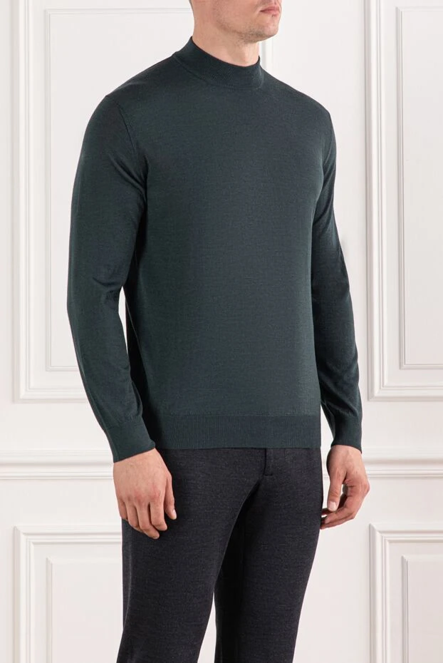 Cesare di Napoli green wool jumper with stand-up collar and long sleeves 190462 - photo 3