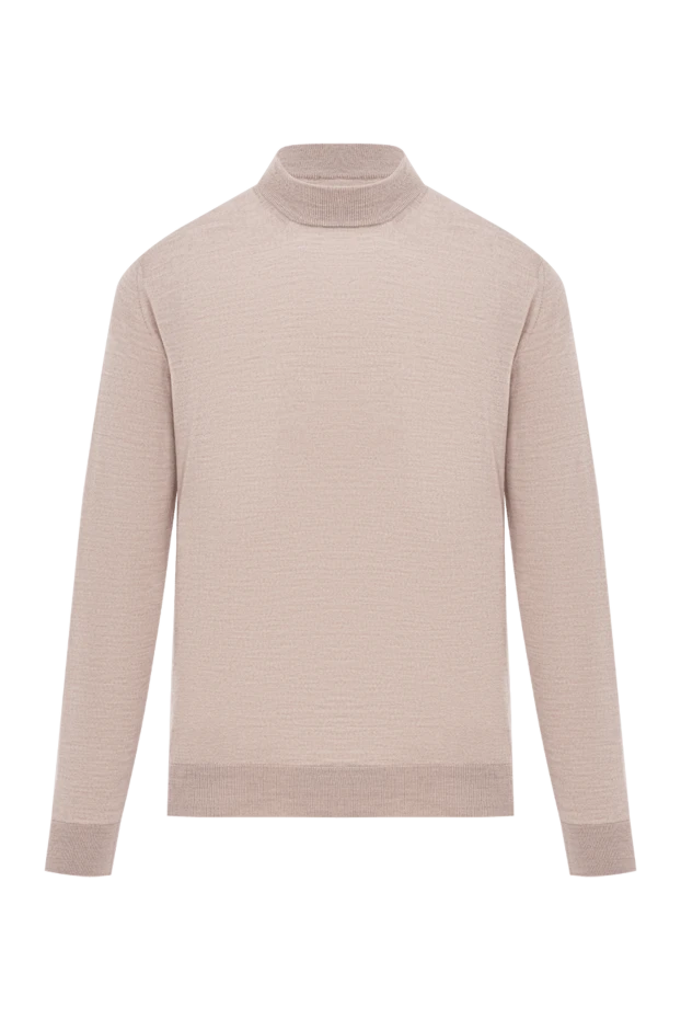 Beige wool jumper with a high collar and knitted trim - photo 1