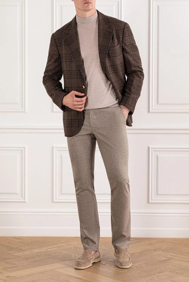 Beige wool jumper with a high collar and knitted trim - photo 2